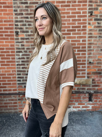 Oversized Patch Print Latte Top