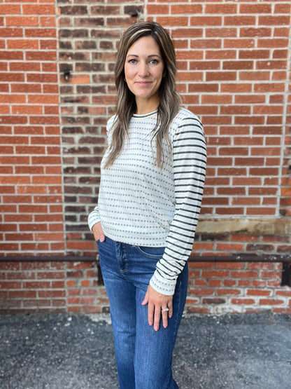 The Huxley Long Sleeve Ivory and Green Top