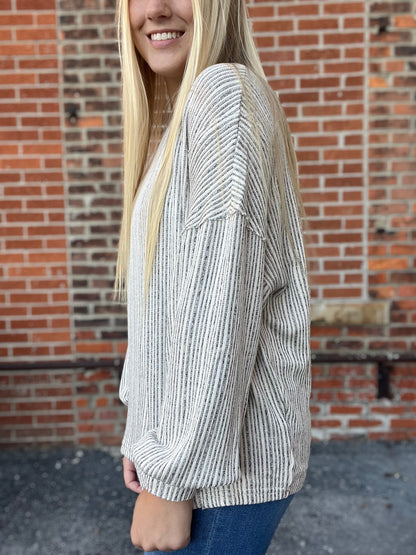 The Marled Long Sleeve Ribbed Knit Textured Top