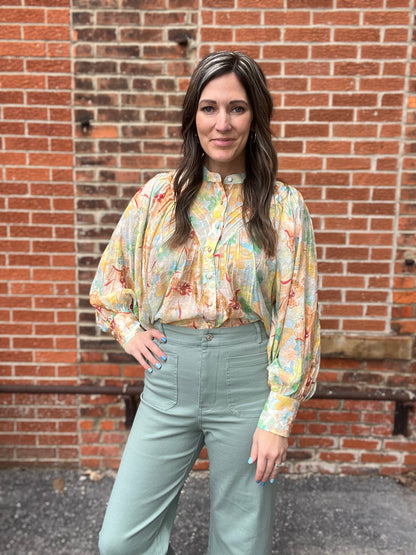 The Aqua Sorbet Floral Printed Blouse