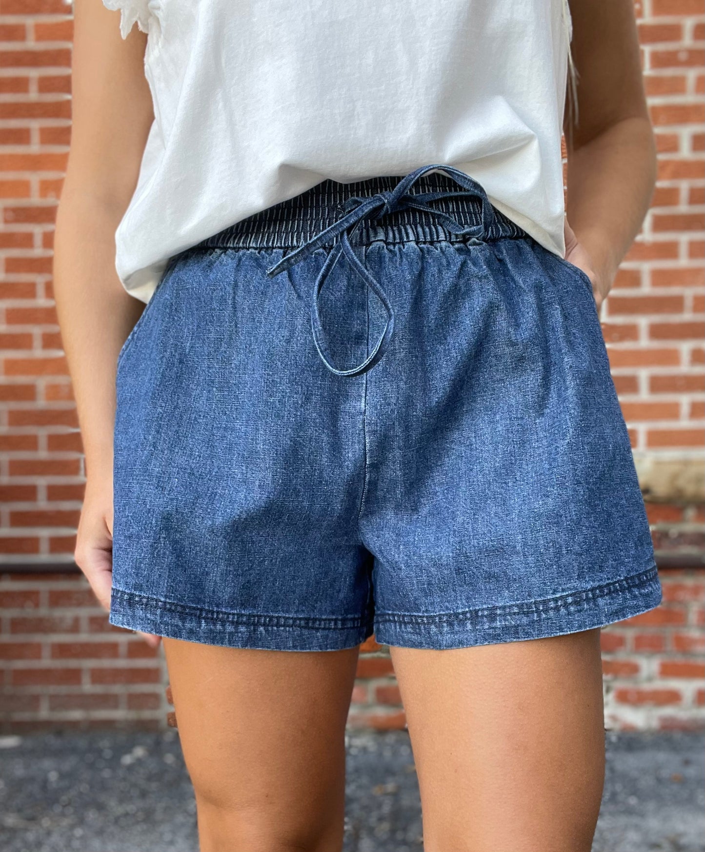 The Saylor Indigo Tie Waist Denim Shorts