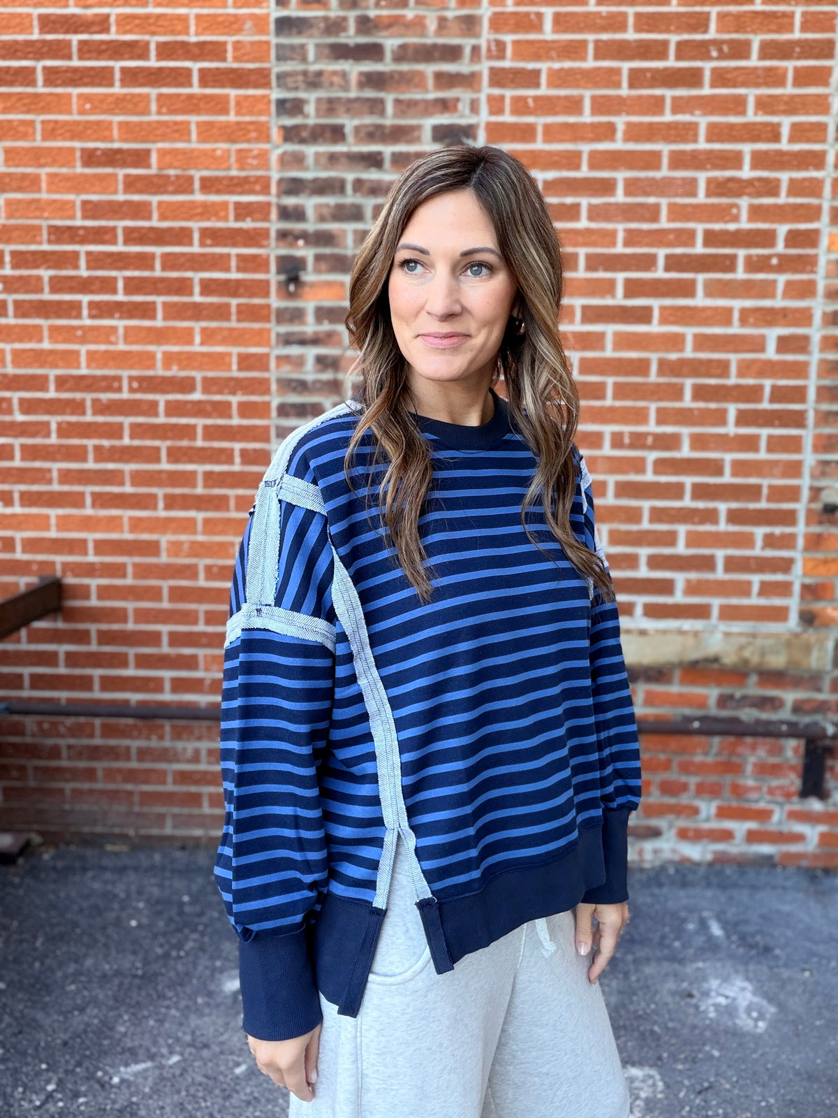 The Starla Striped Exposed Seam Oversize Sweatshirt