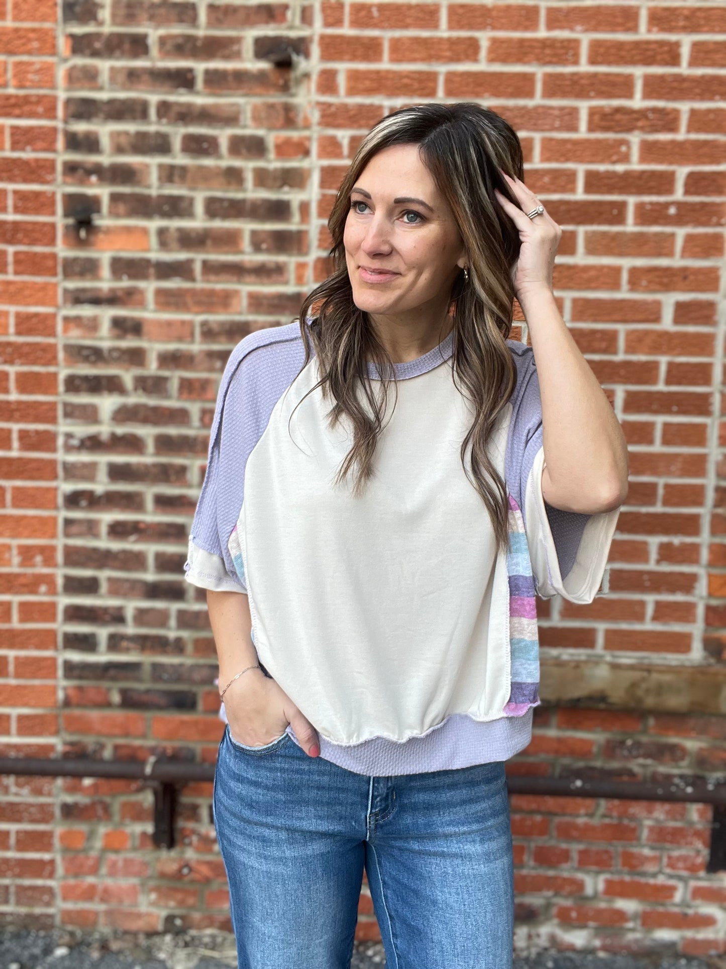 The Nyelle Short Sleeve Color Block Oversized Top