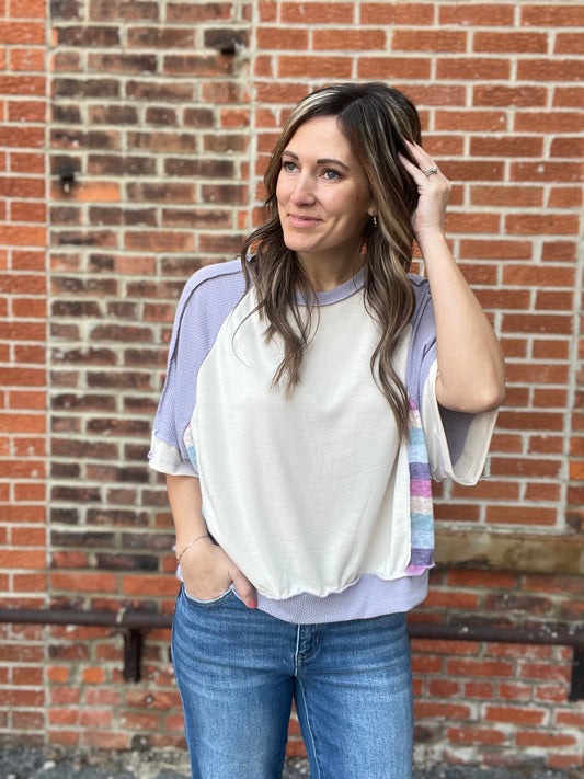 The Nyelle Short Sleeve Color Block Oversized Top