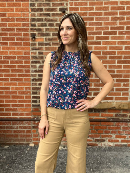 The Maisy Navy Floral Sleeveless Blouse