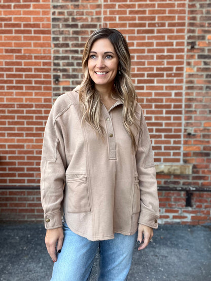 The Sahara Taupe Half Buttoned Long Sleeve