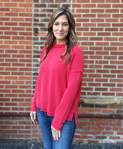 The Madison Ribbed Raw Edge Long Sleeve
