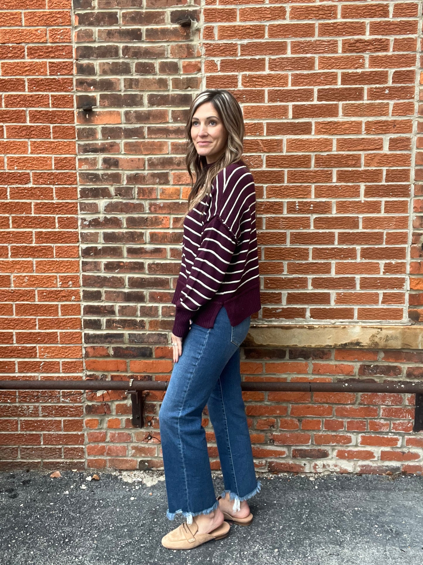 The Stella Stripe Burgundy Knit Sweater