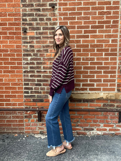 The Stella Stripe Burgundy Knit Sweater