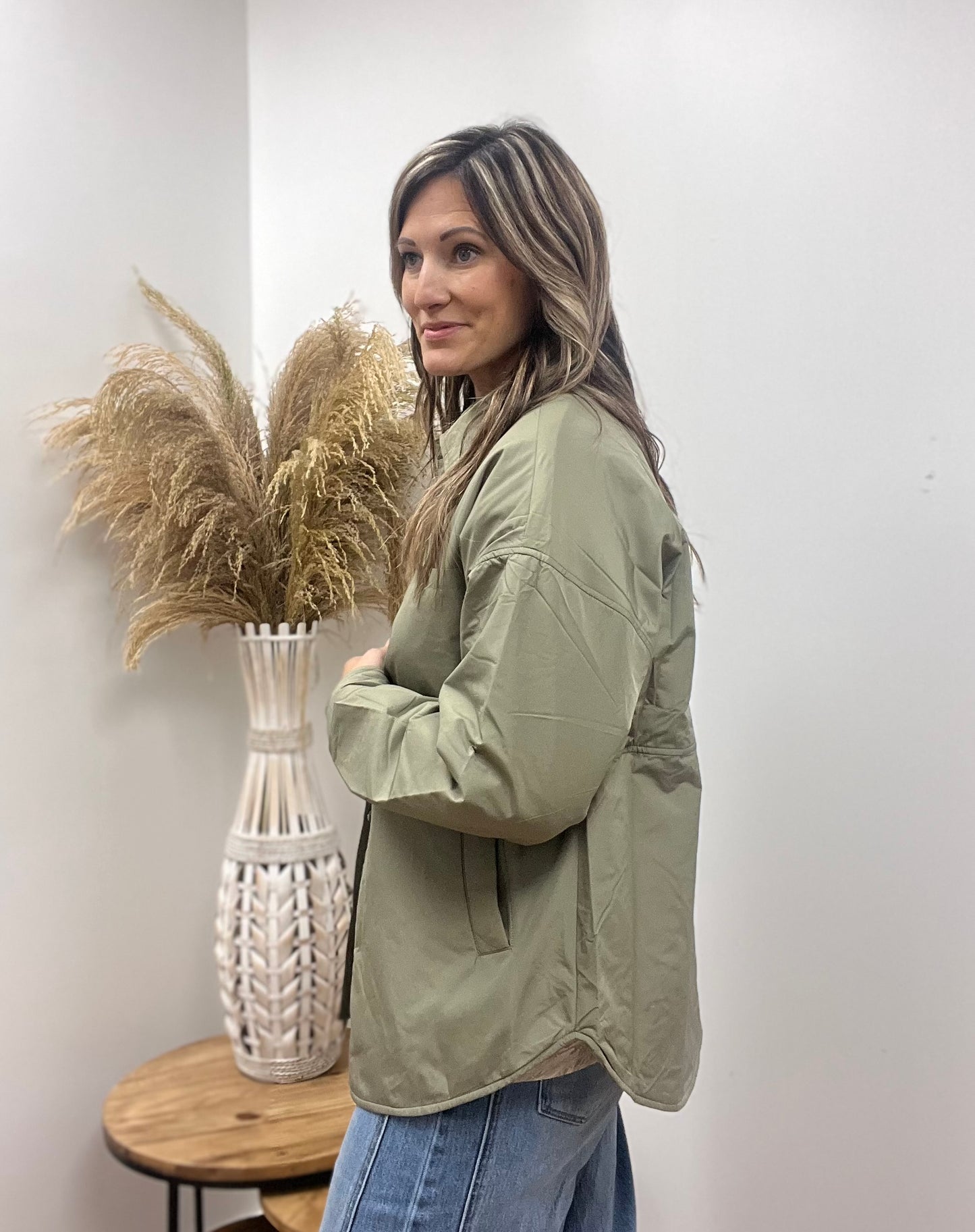 The Callie Button Up Sage Jacket