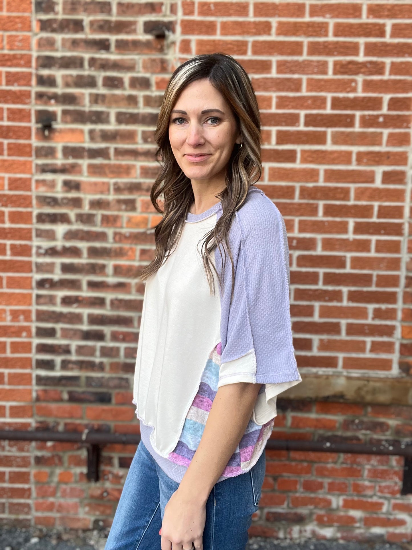 The Nyelle Short Sleeve Color Block Oversized Top