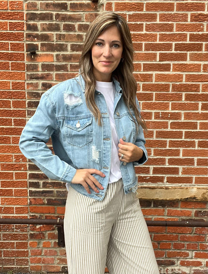 The Cayson Distressed Oversized Cropped Jacket