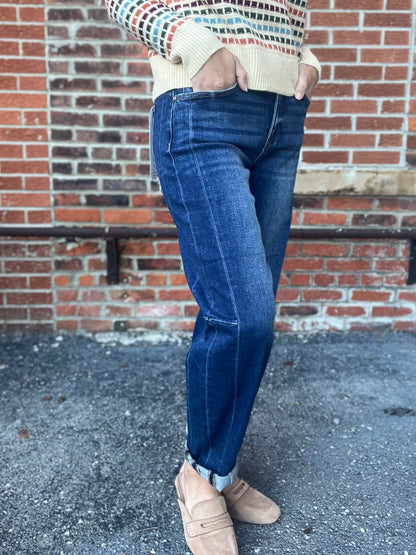 The Foster Dark Wash Barrel Jeans