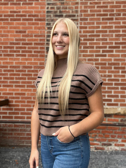 The Lara Striped Mock Neck Knit Sweater