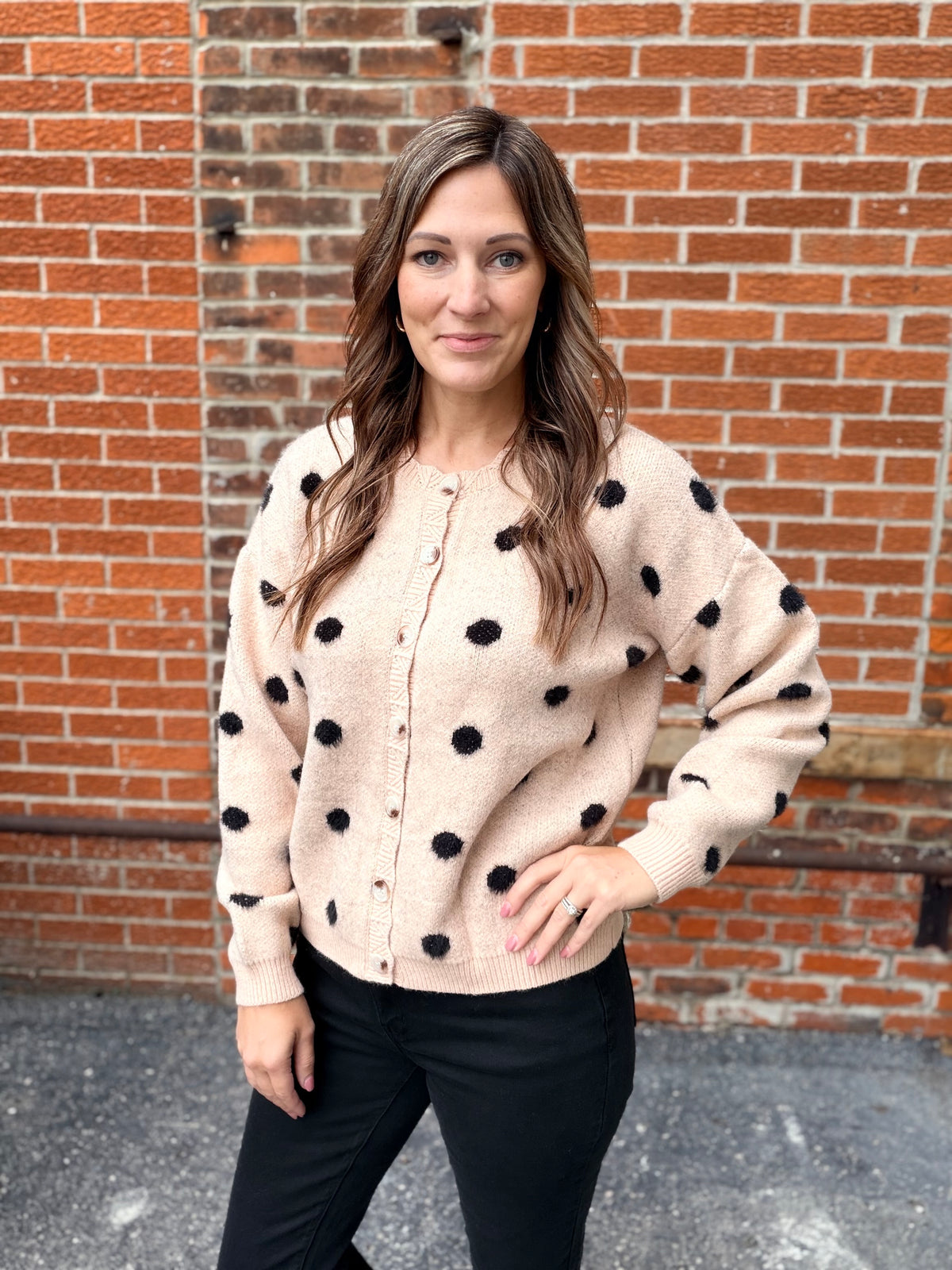 The Harpson Polka Dot Button Down Sweater Cardigan
