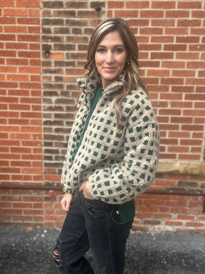 The Rosa Green Checkered Sherpa Jacket