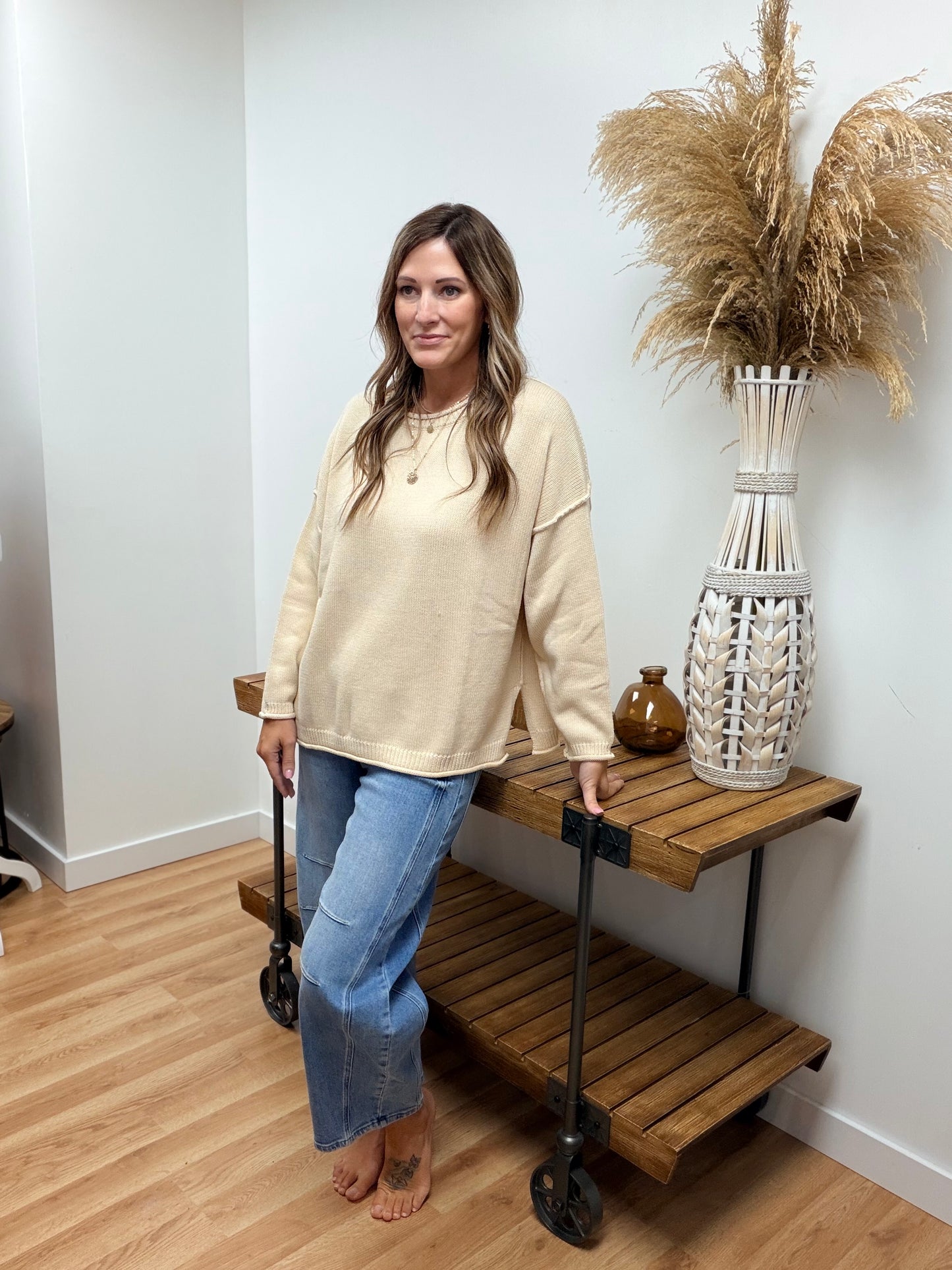 The Jaylen Raw Edge Thick Long Sleeve Sweater
