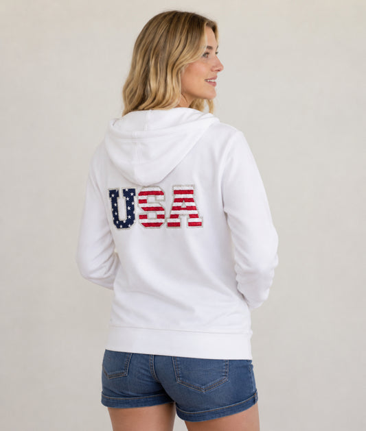 The USA White Zip Up Hoodie