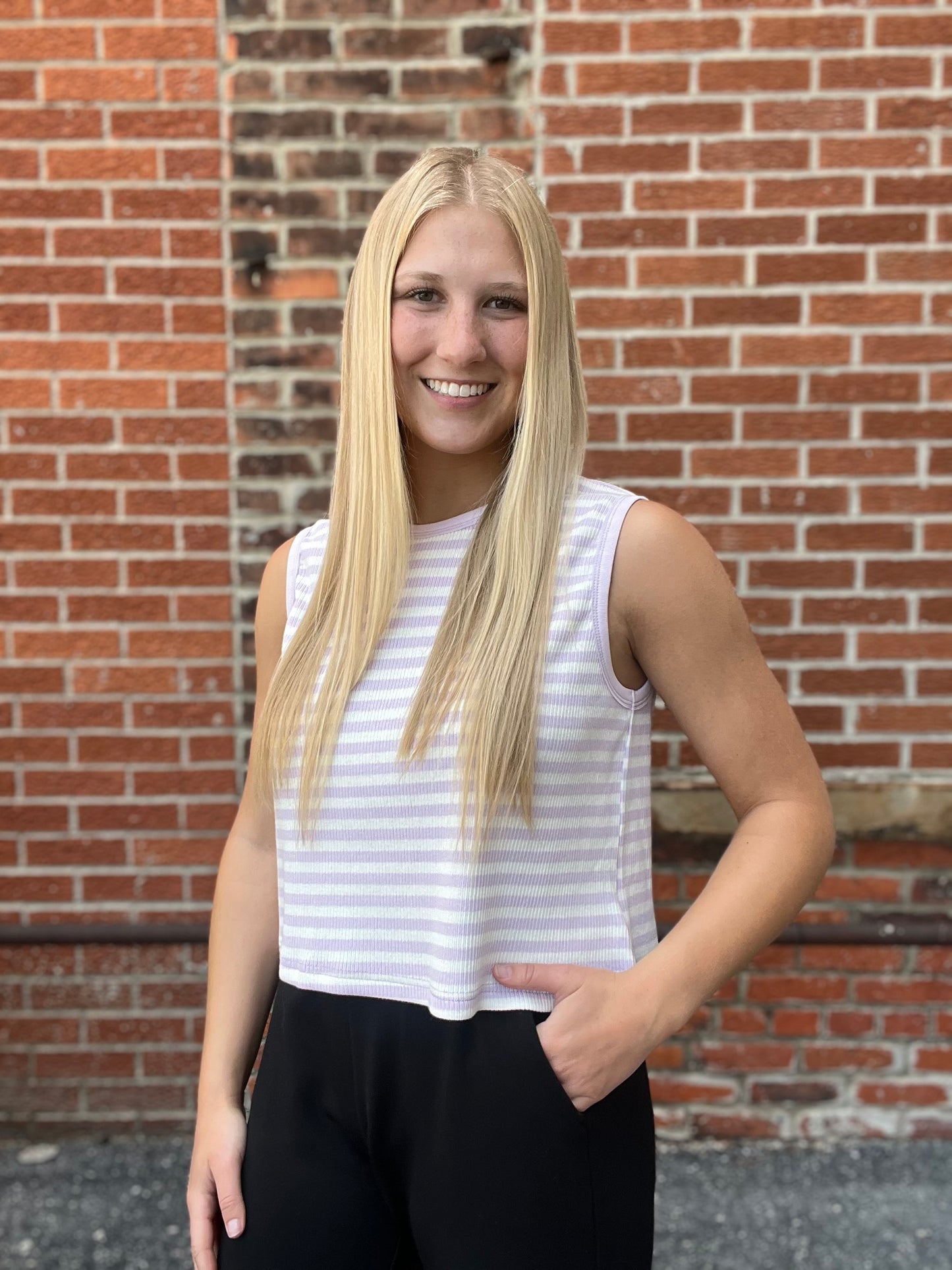 The Eliza Lavender Striped Tank Top