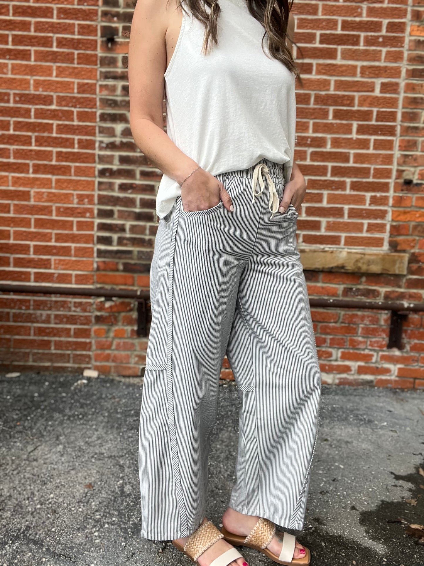 The Romilly Barrel Fit Striped Tie Front Pants