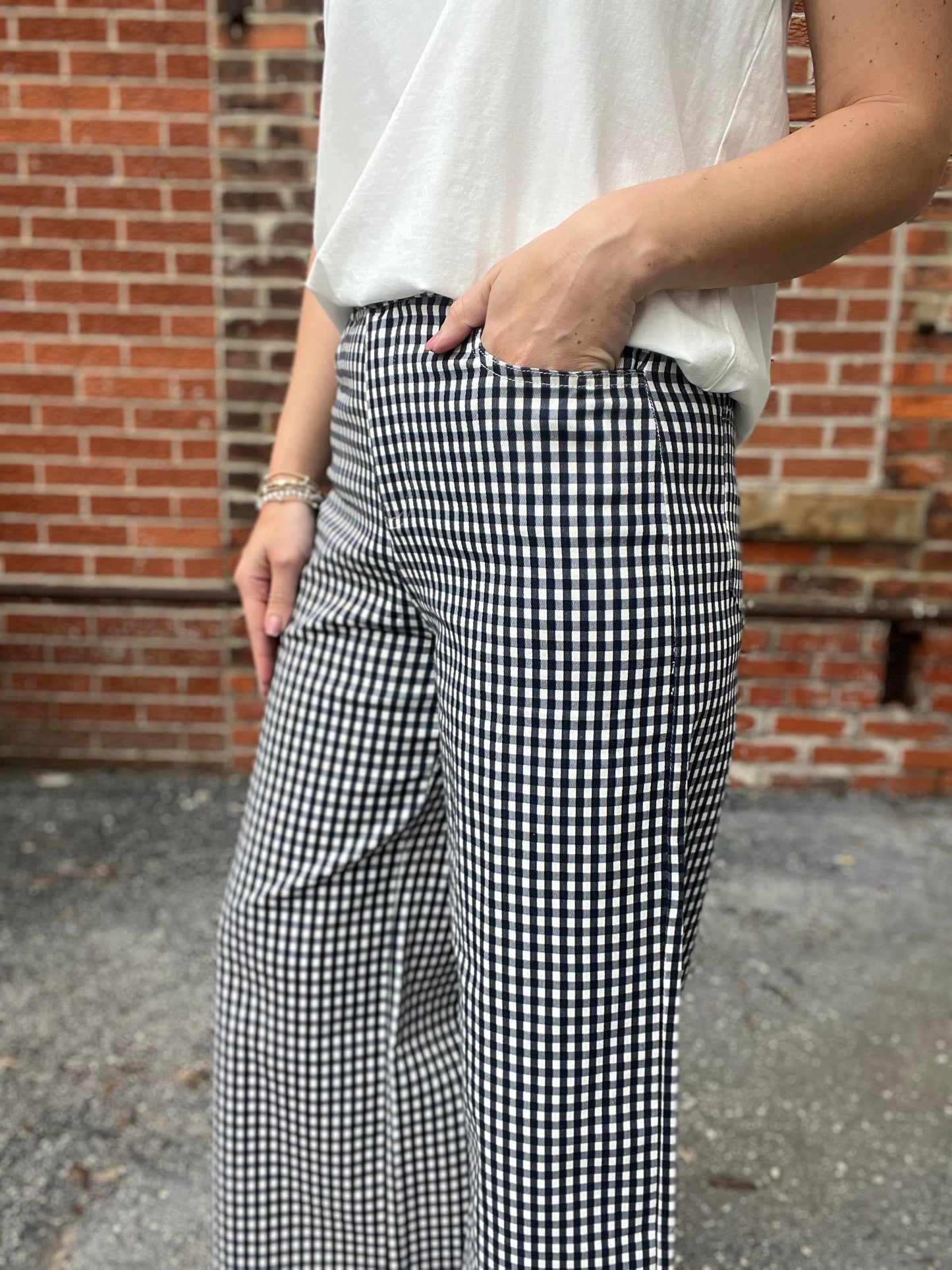 The Lenora Gingham Navy Pants