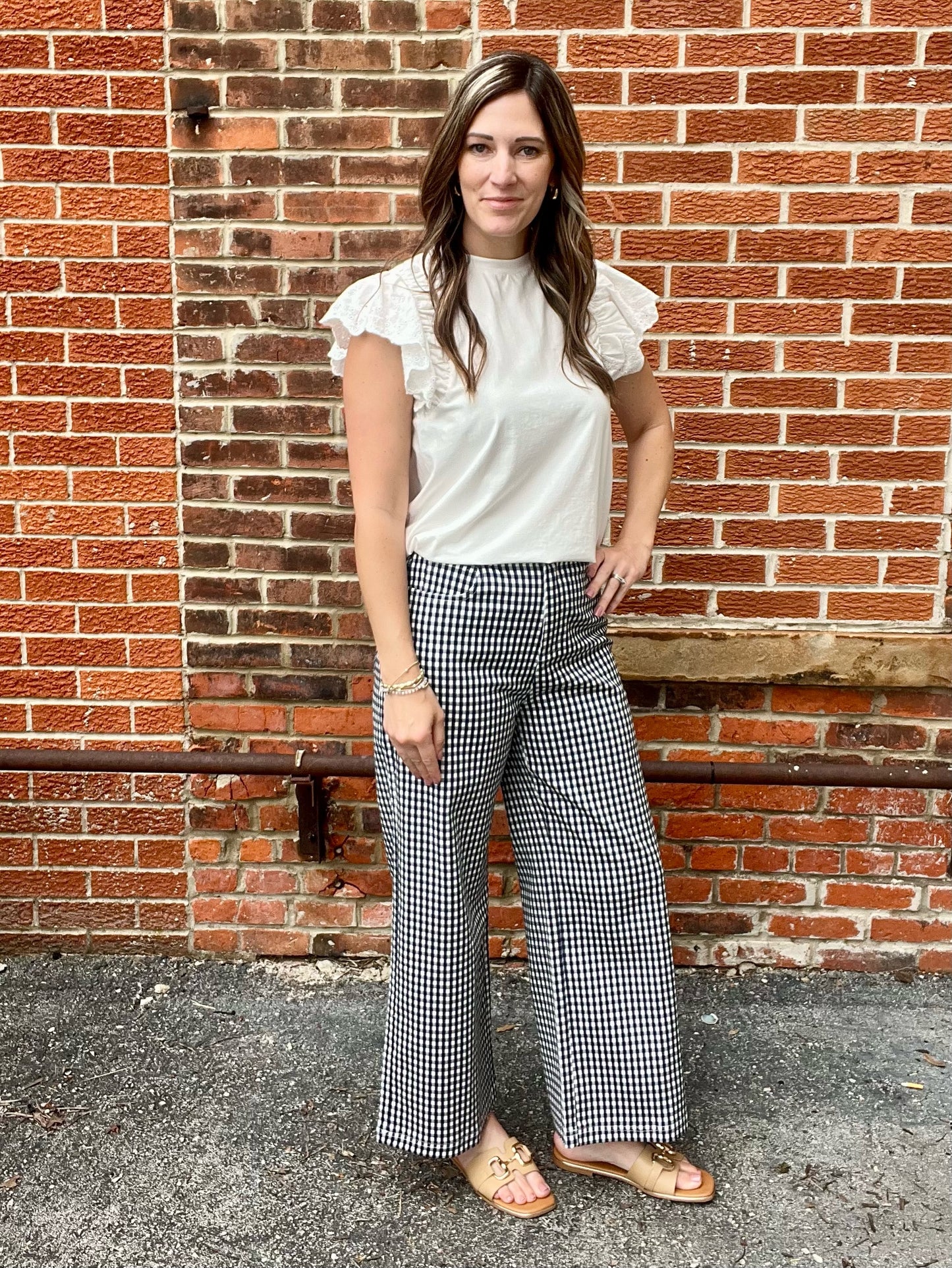 The Lenora Gingham Navy Pants