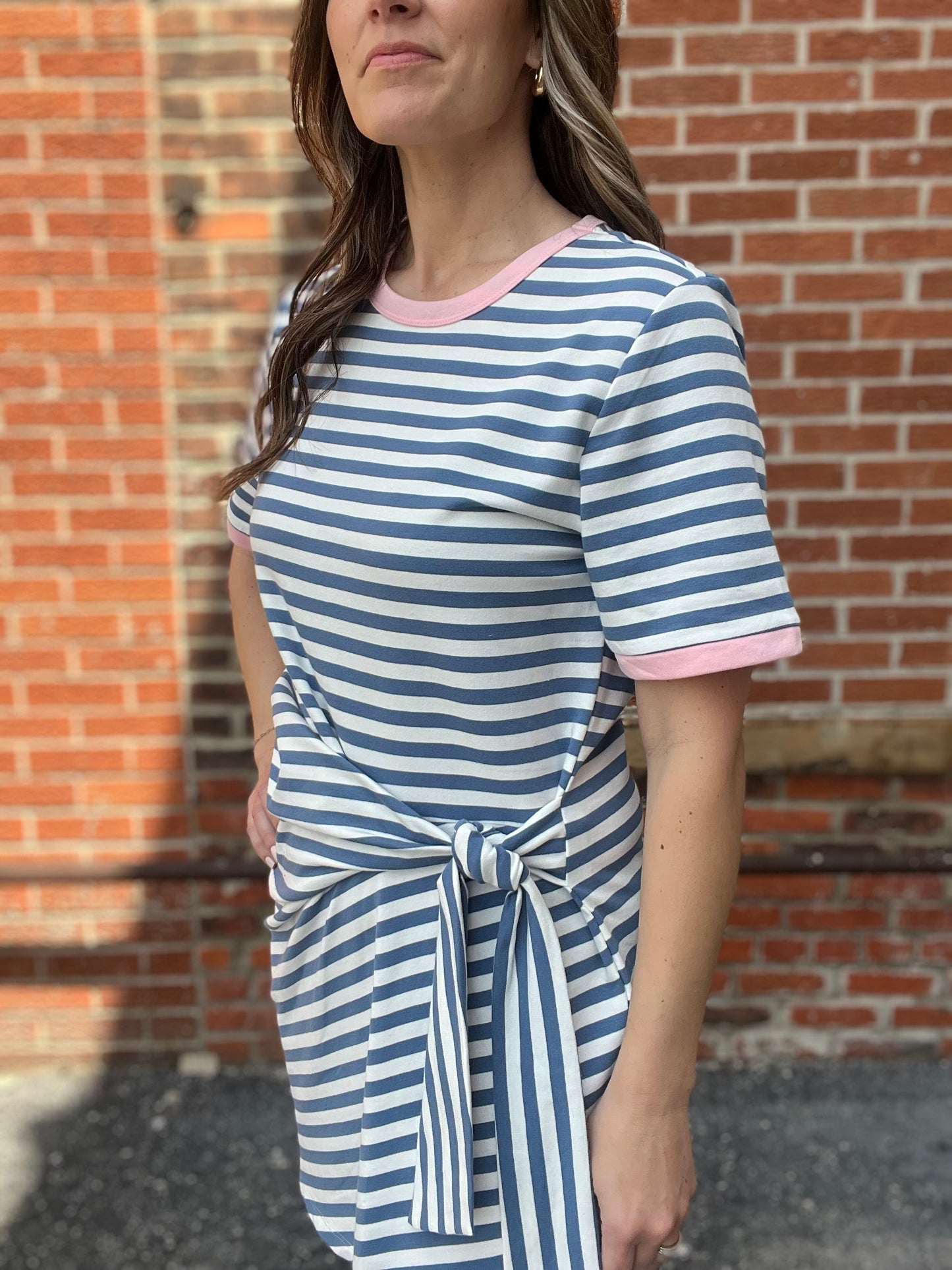 The Odette Coastal Stripe Side Tie Mini Dress