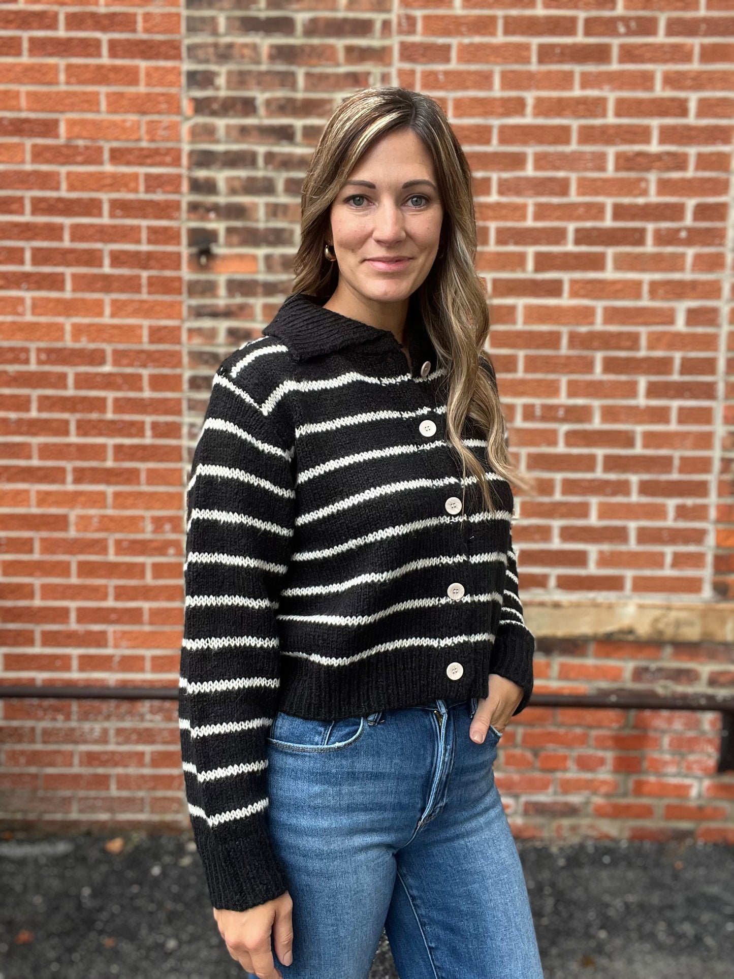 The Duny Stripped Button Down Cropped Top