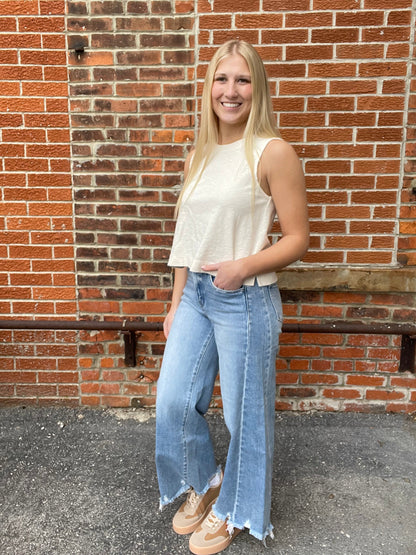 The Bailey Raw Hem Cropped Denim