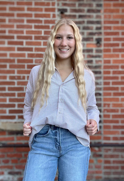 The Raquel Striped Button Down Linen Top