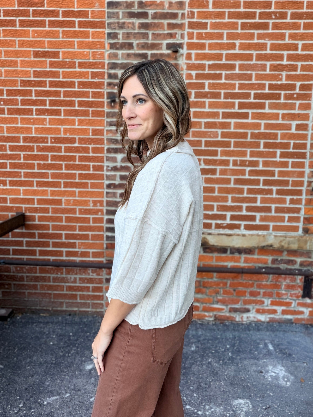 The Granville Cropped Oatmeal Textured Top