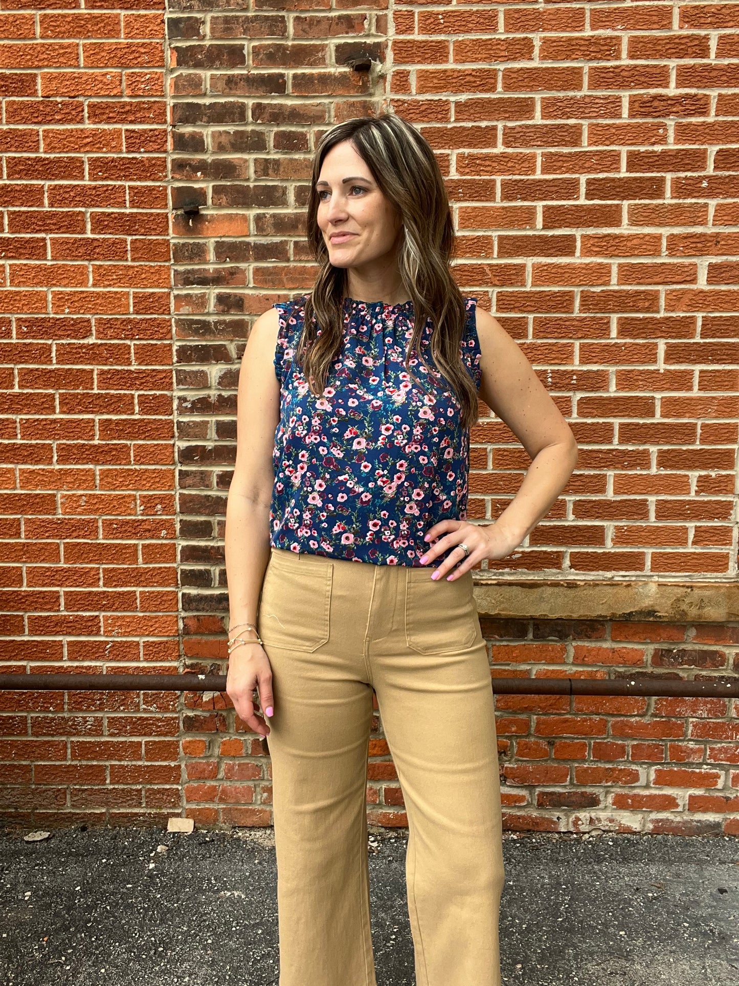 The Maisy Navy Floral Sleeveless Blouse