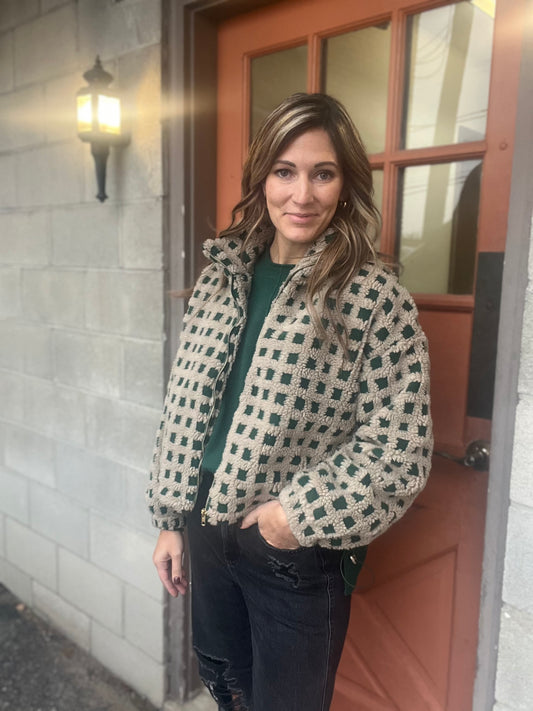 The Rosa Green Checkered Sherpa Jacket