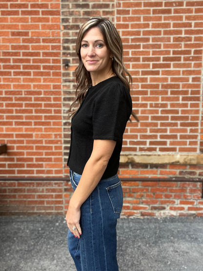 The Leslie Short Sleeve Puff Sweater Cardigan