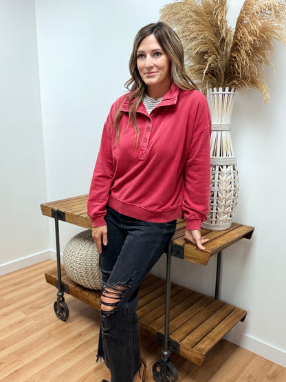 The Loloi Quarter Button Crewneck Sweatshirt