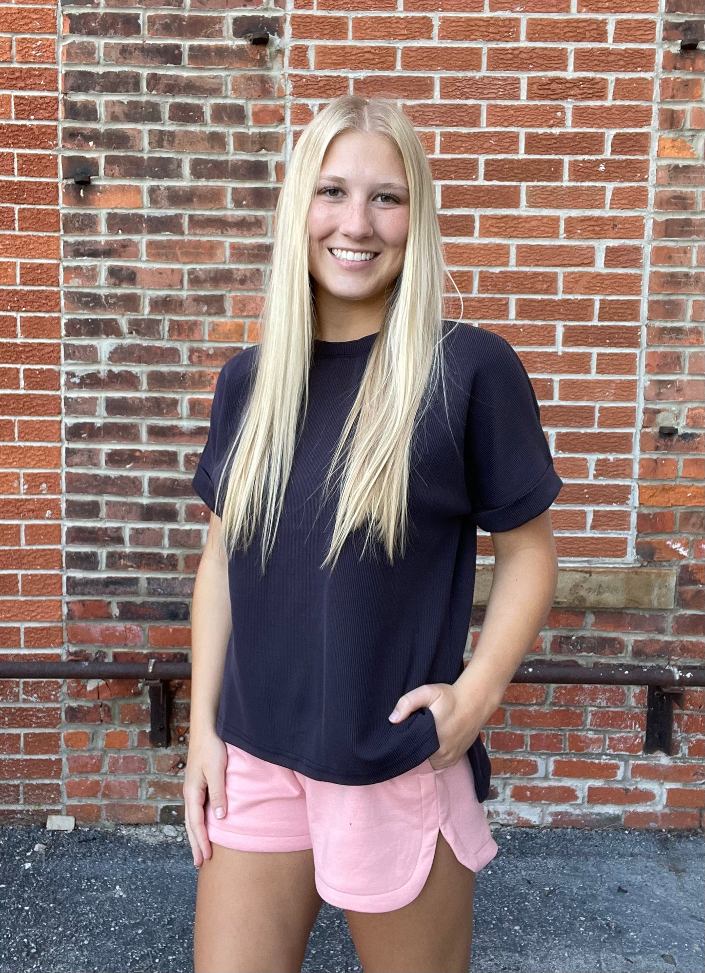 The Luxe Black Ribbed Lounge Tee