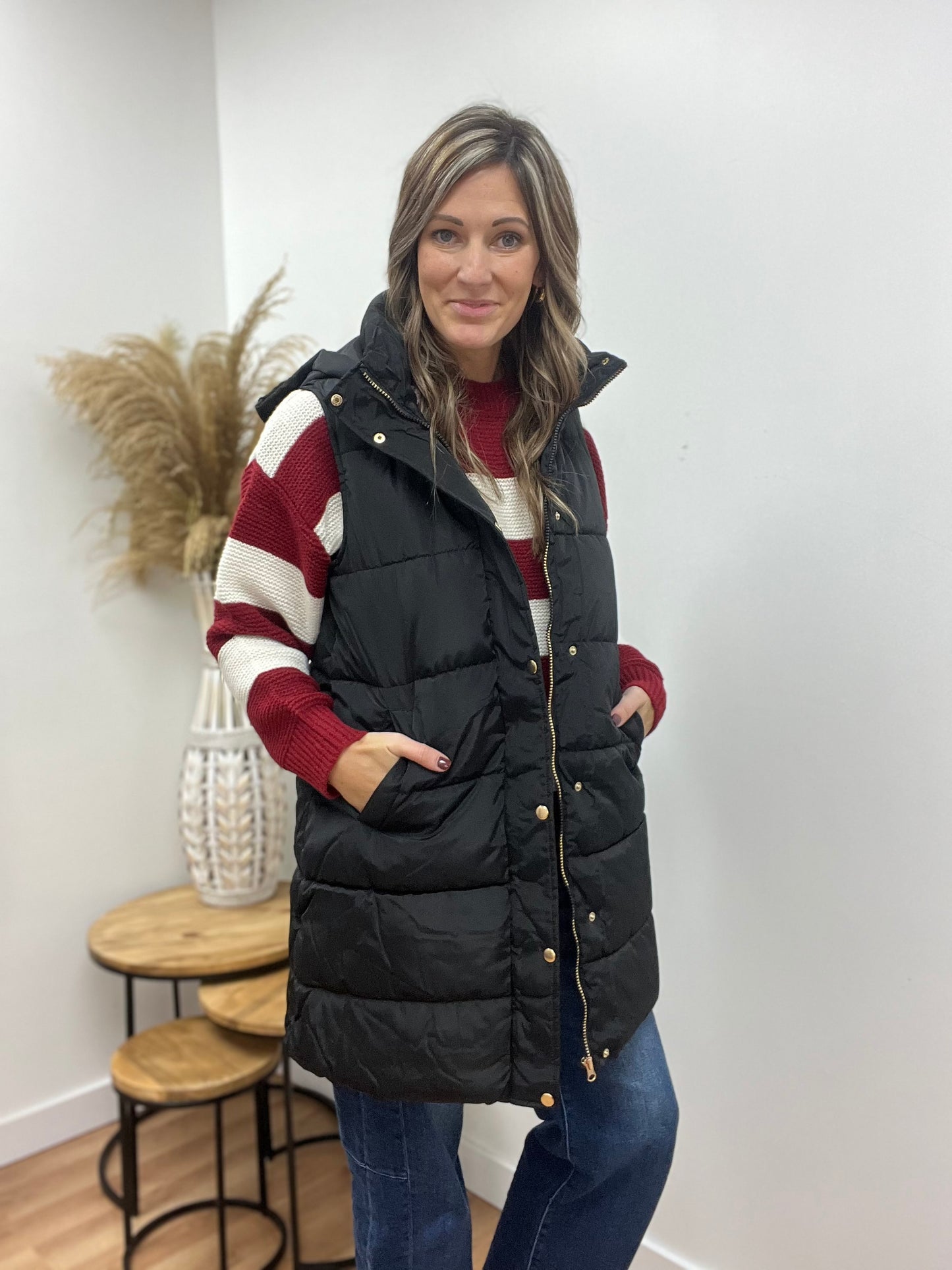 The Alda Long Puffer Black Vest