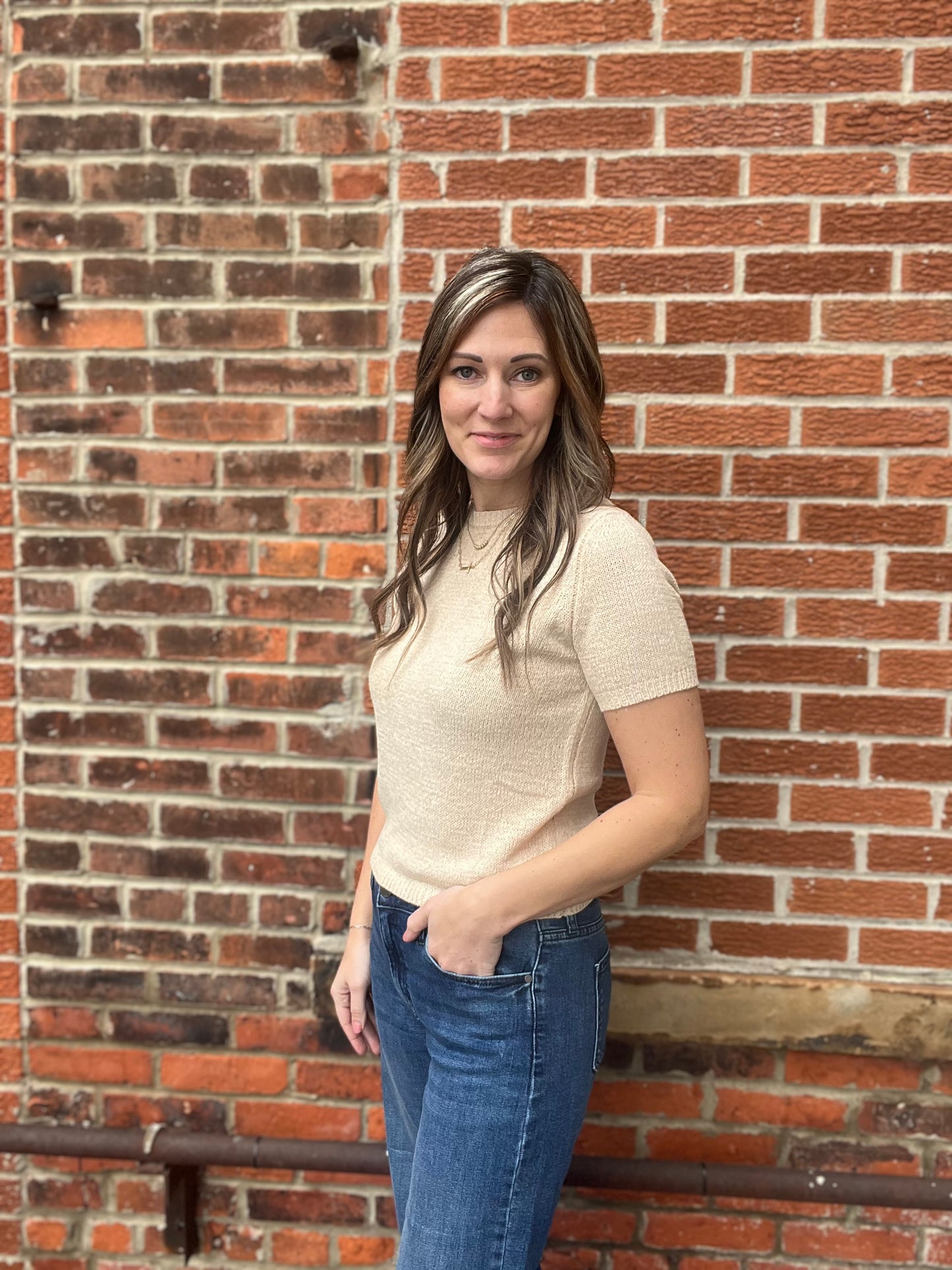 The Amara Round Neck Short Sleeve Sweater Top