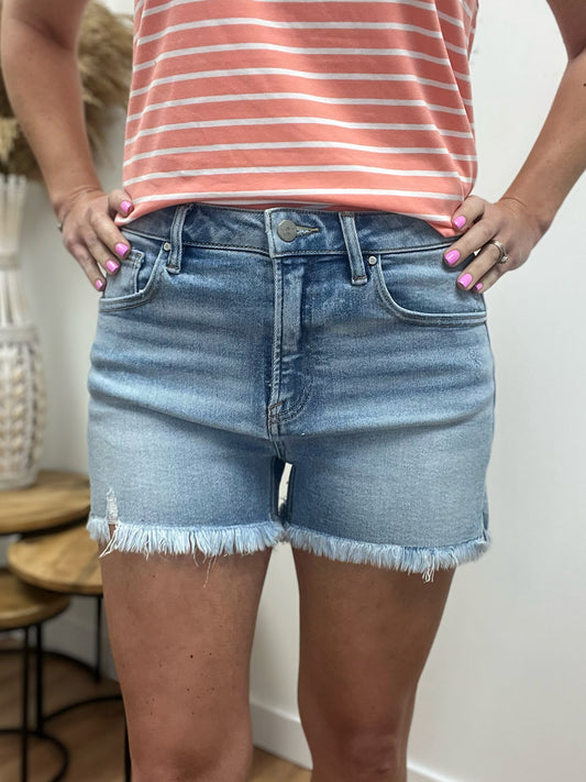 The Wrenlynn High Rise Light Wash Jean Shorts
