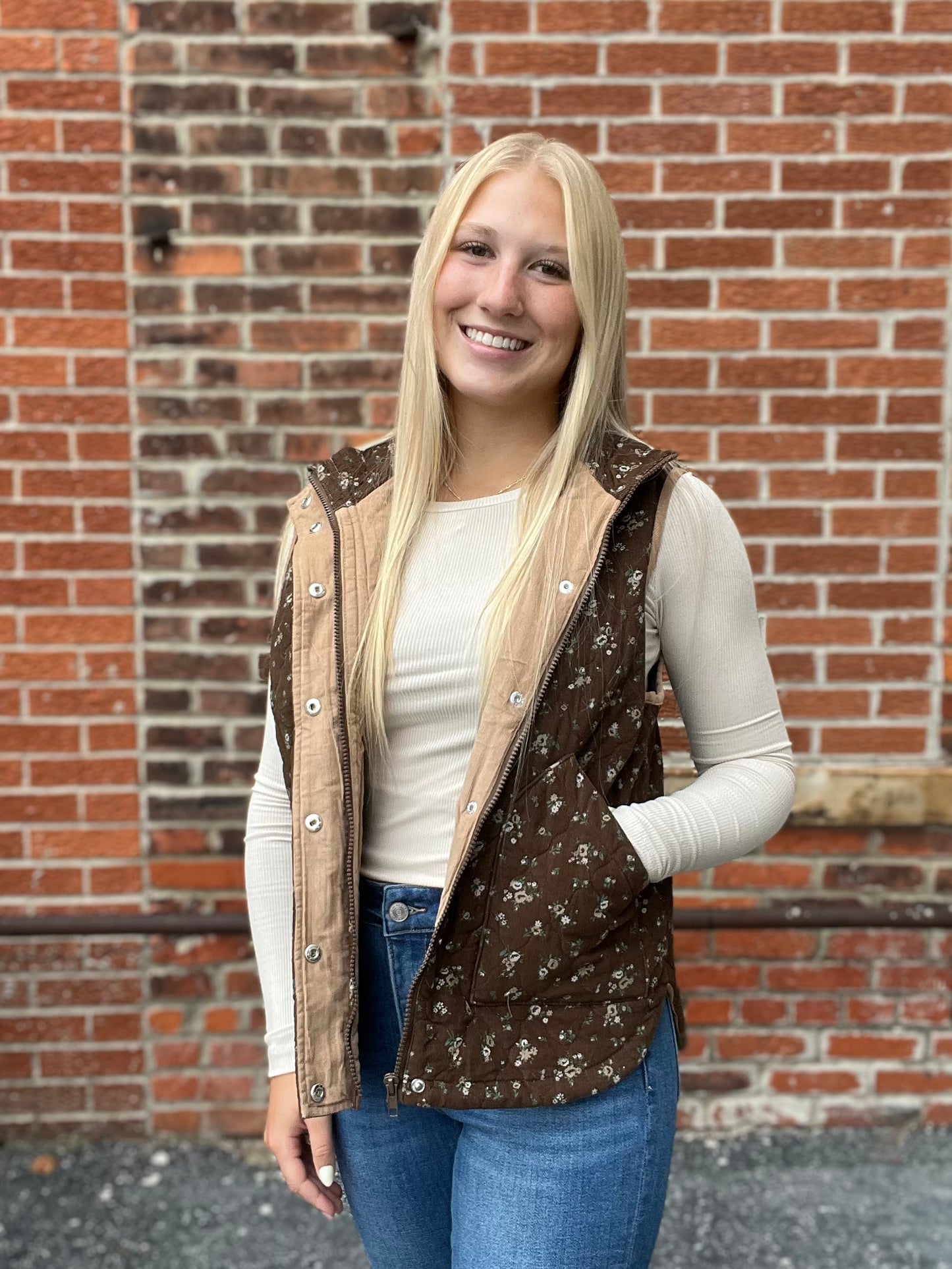 The Della Quilted Floral Puff Vest