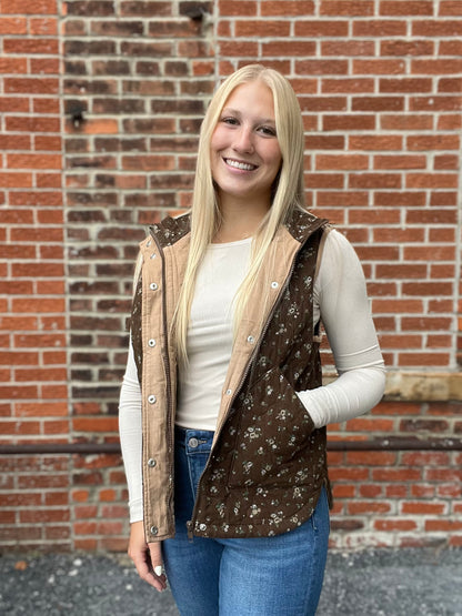 The Della Quilted Floral Puff Vest