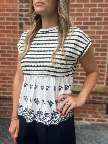 The Clairable Navy Embroidery Top