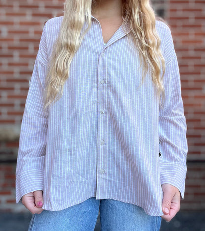 The Raquel Striped Button Down Linen Top