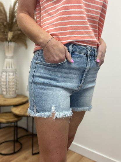 The Wrenlynn High Rise Light Wash Jean Shorts