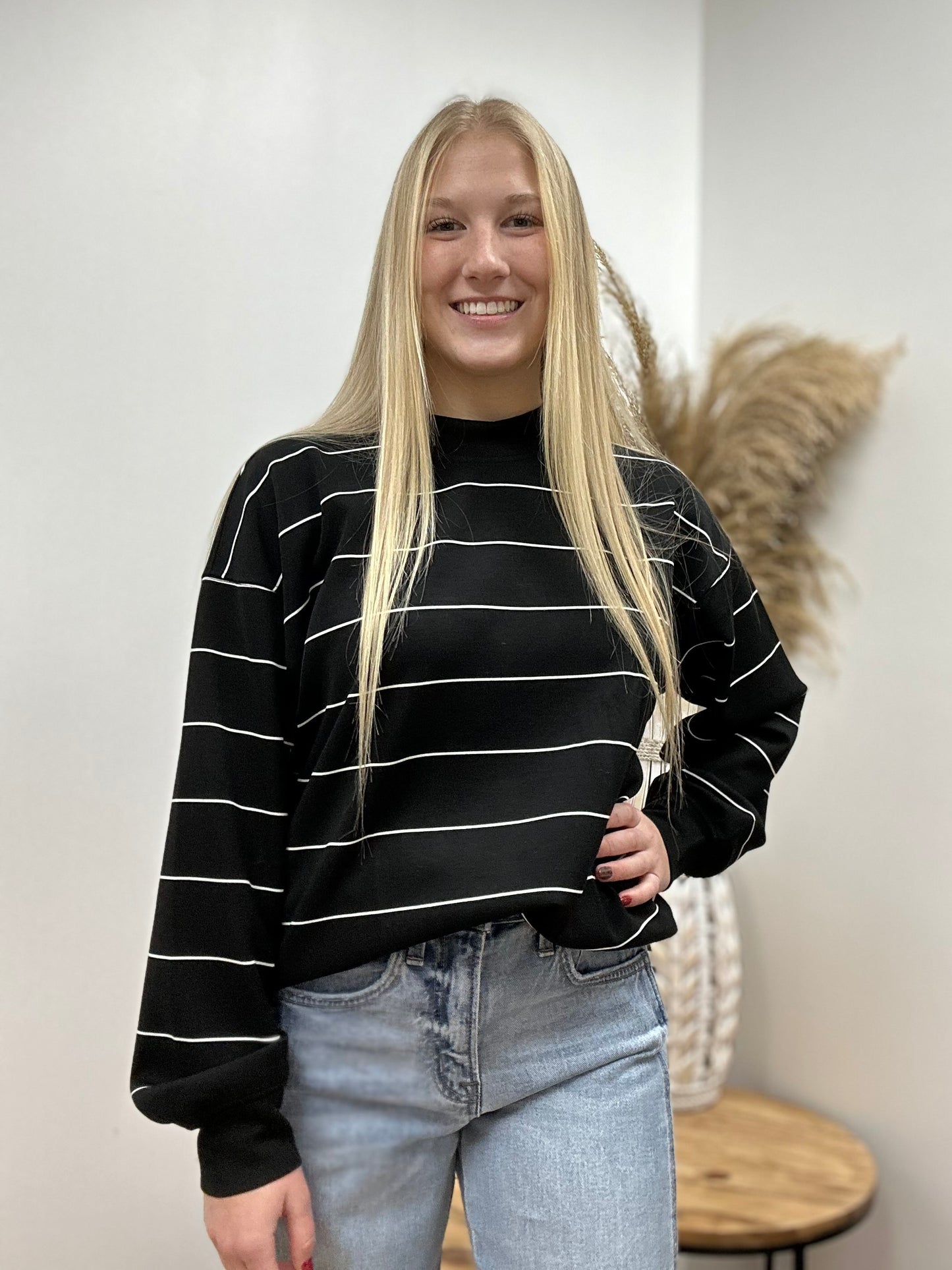 The Tess Poly Striped Black Top