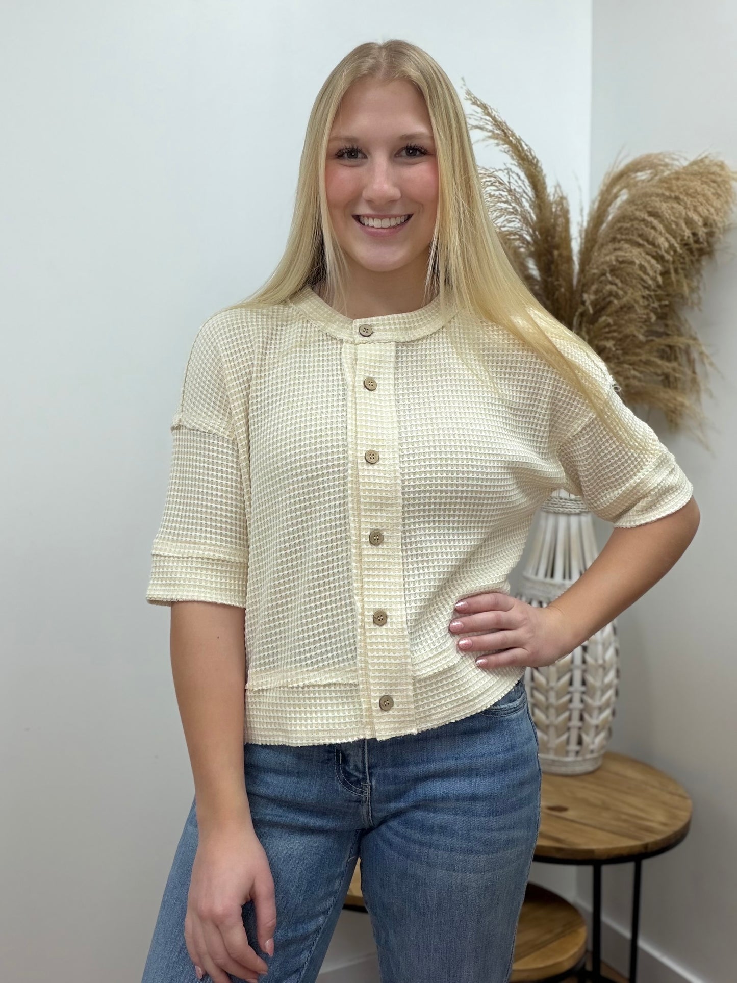 The Eleanor Waffle Knit Short Sleeve Cardigan