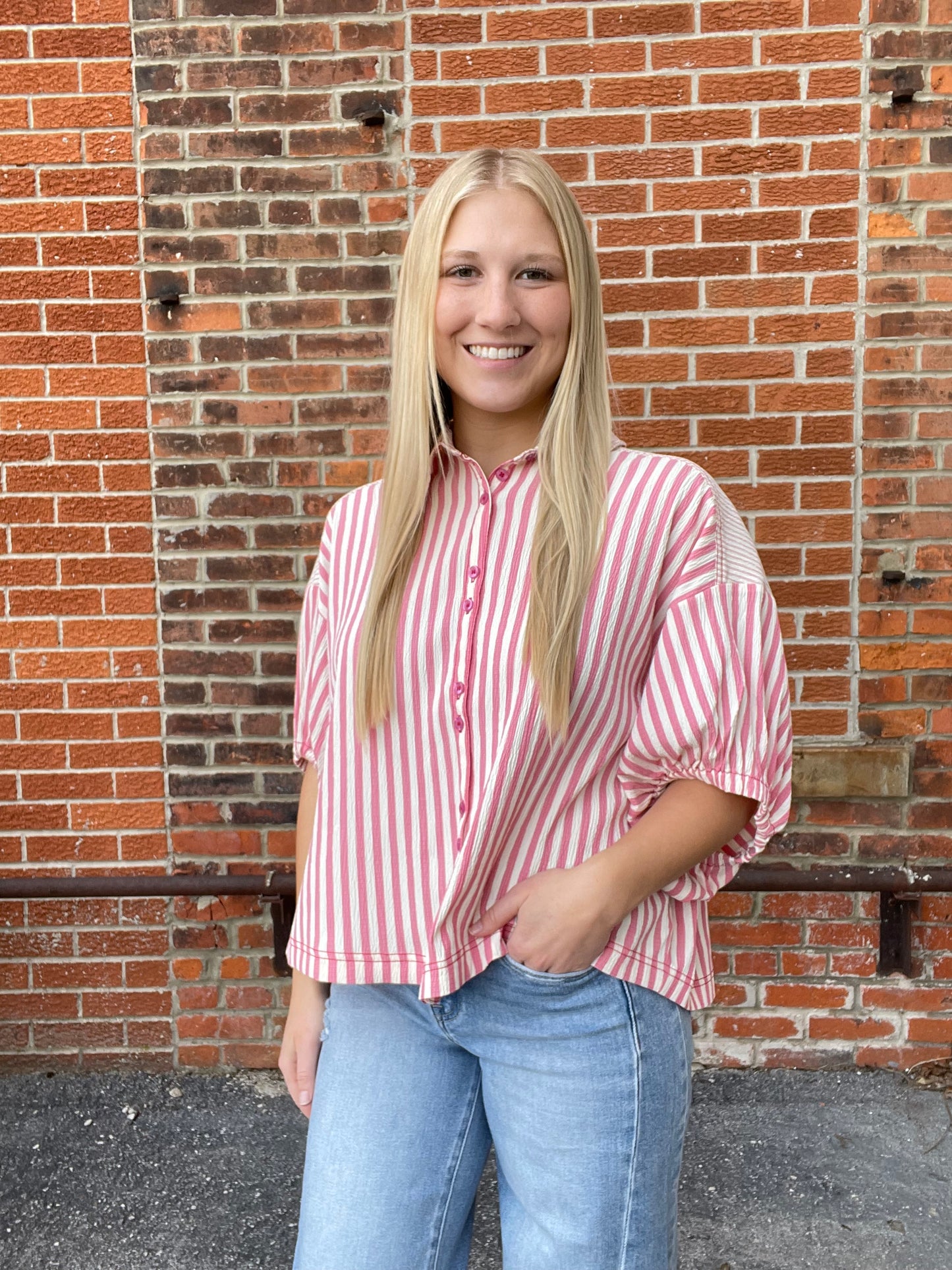 The Milha French Rose Button Up Top