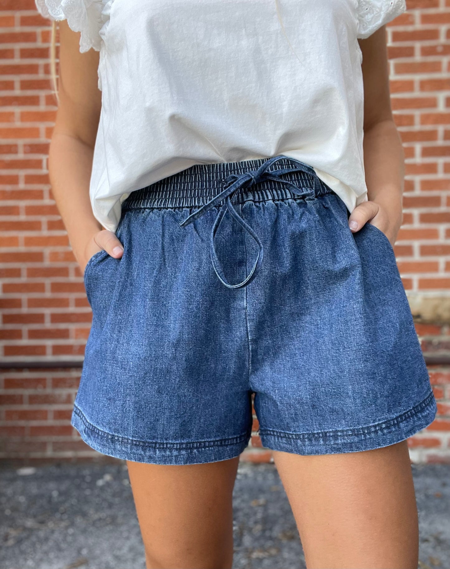 The Saylor Indigo Tie Waist Denim Shorts