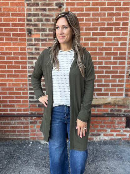 The Callen Olive Ribbed Cardigan