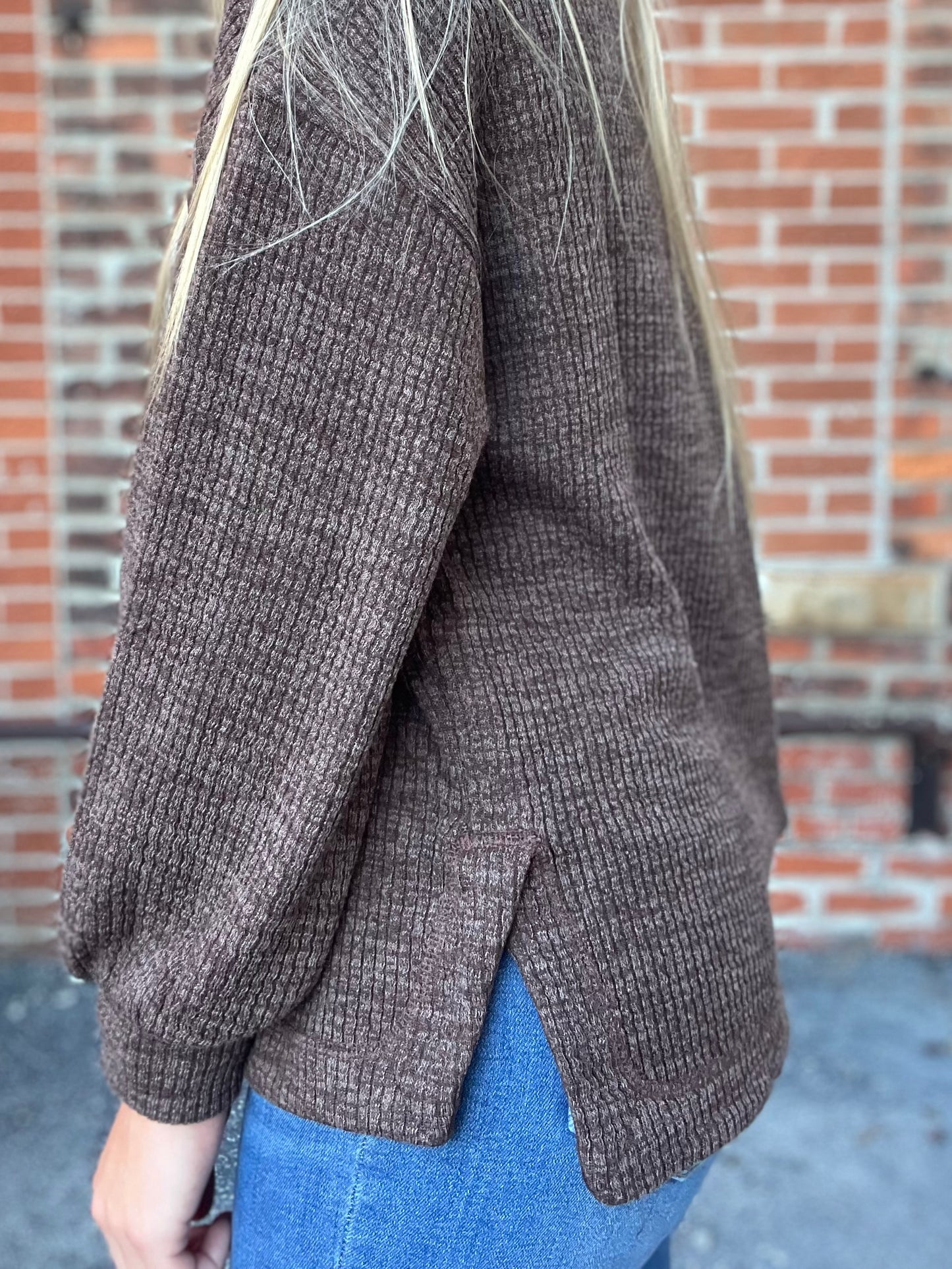 The Demi Dark Brown Crew Neck Long Sleeve Knit Top